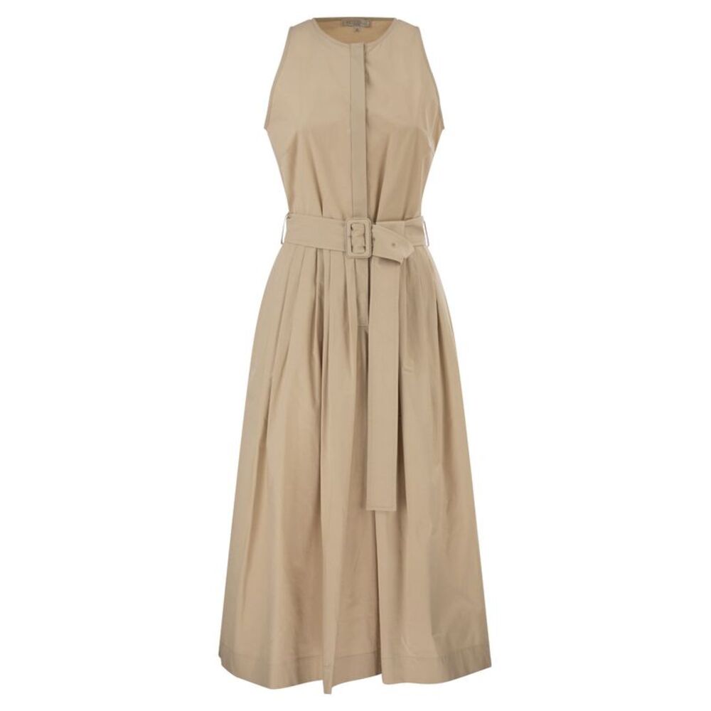 Antonelli Firenze Women Sleeveless Cotton Stretch Midi Dress With Belt